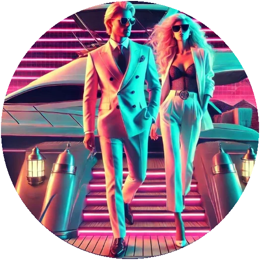 A couple in neon light stepping off a yacht — the life you're building
