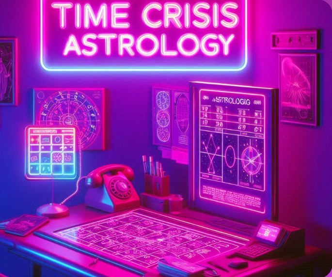 The Time Crisis Astrology studio in neon light